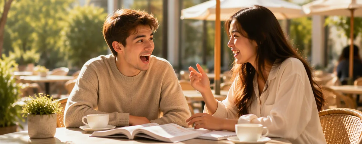 a person practicing a Chinese tongue twister with a smile