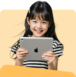 在ipad上学习的小女孩