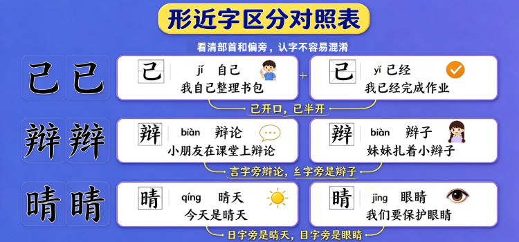 海外华裔娃|形近字区分对照表